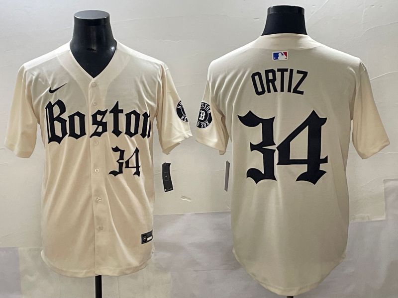 Men 2025 Boston Red Sox #34 Ortiz Cream Five generations Joint Name Nike MLB Jersey style 10